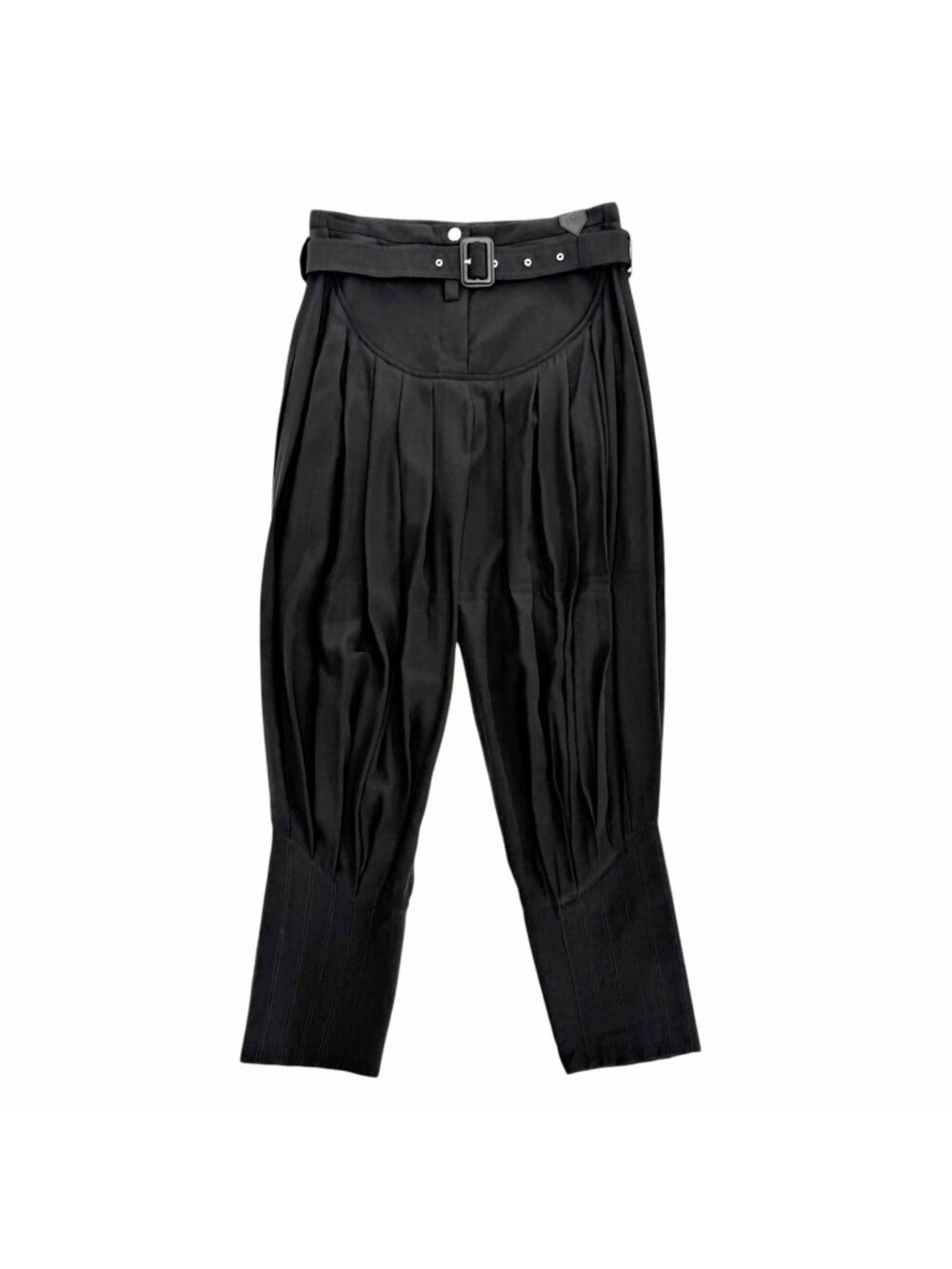 Louis Vuitton Silk 100% LV Logo Leather Patch with Belt Sarouel Pants Black 36
